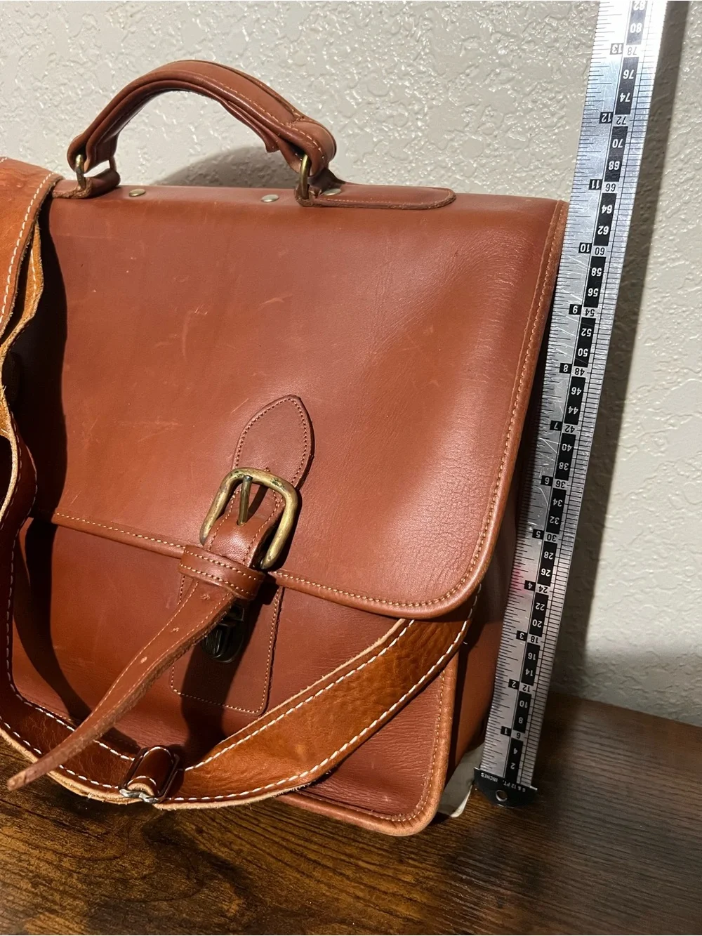 Men's Tan Leather Briefcase with Adjustable Strap